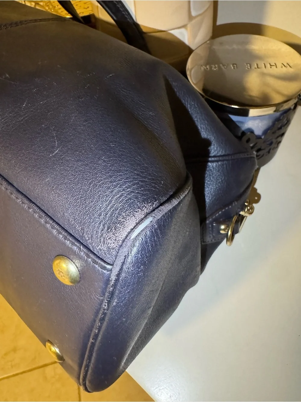 Coach Navy Leather Satchel with Gold Hardware